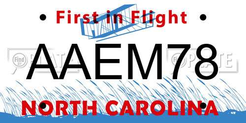 AAEM78 North Carolina License Plate