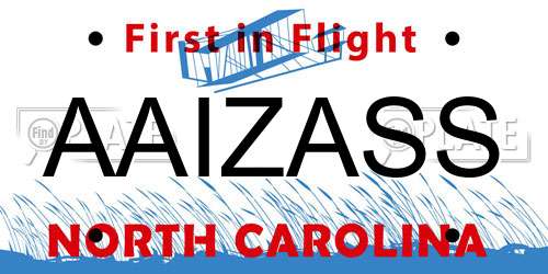 AAIZASS North Carolina License Plate