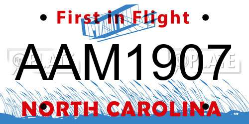 AAM1907 North Carolina License Plate