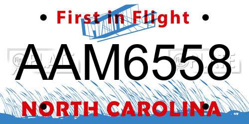 AAM6558 North Carolina License Plate