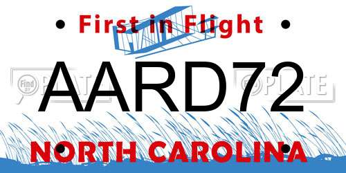 AARD72 North Carolina License Plate