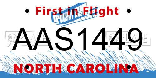 AAS1449 North Carolina License Plate