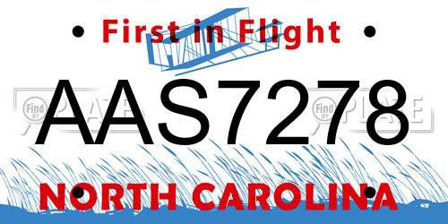 AAS7278 North Carolina License Plate