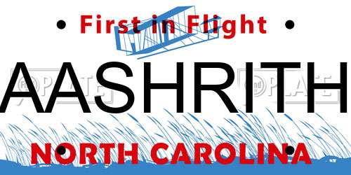 AASHRITH North Carolina License Plate