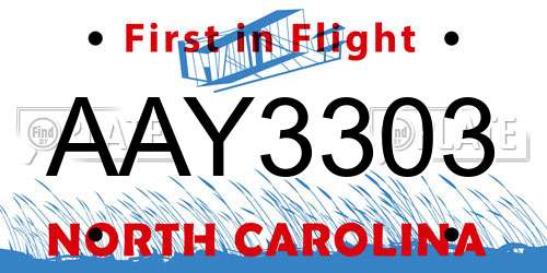 AAY3303 North Carolina License Plate