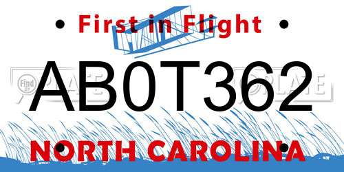 AB0T362 North Carolina License Plate