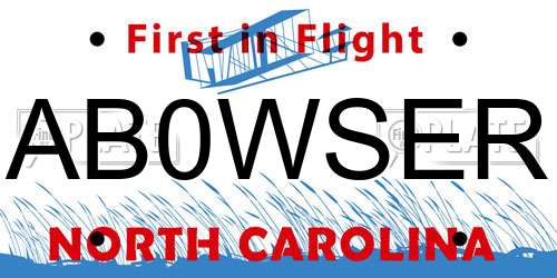 AB0WSER North Carolina License Plate