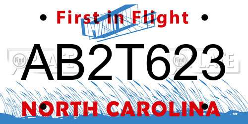 AB2T623 North Carolina License Plate
