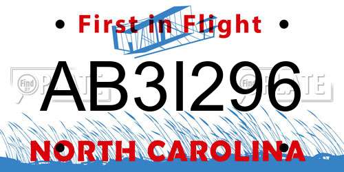 AB3I296 North Carolina License Plate