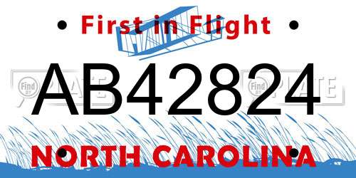 AB42824 North Carolina License Plate