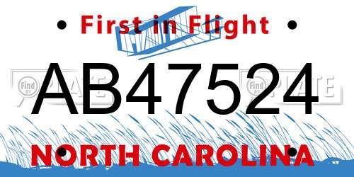AB47524 North Carolina License Plate