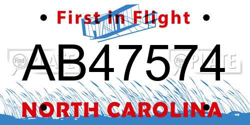 AB47574 North Carolina License Plate