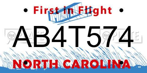 AB4T574 North Carolina License Plate