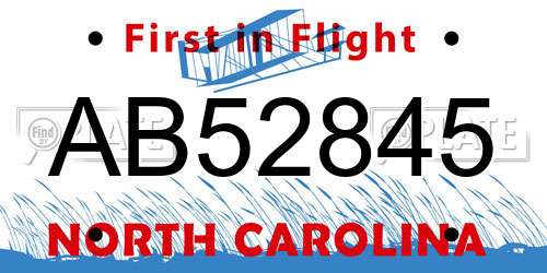 AB52845 North Carolina License Plate