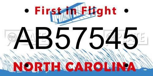 AB57545 North Carolina License Plate