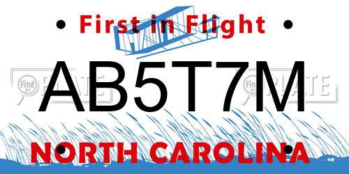 AB5T7M North Carolina License Plate