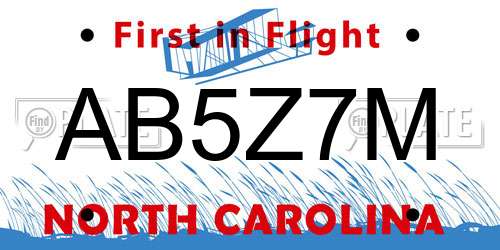 AB5Z7M North Carolina License Plate