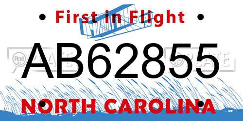 AB62855 North Carolina License Plate