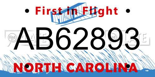 AB62893 North Carolina License Plate