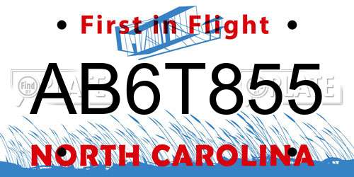 AB6T855 North Carolina License Plate