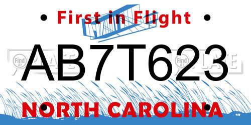 AB7T623 North Carolina License Plate