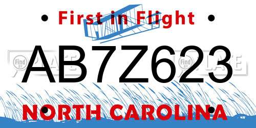 AB7Z623 North Carolina License Plate