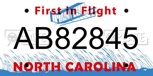 AB82845 North Carolina License Plate
