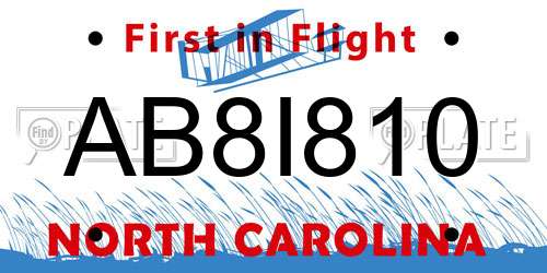 AB8I810 North Carolina License Plate