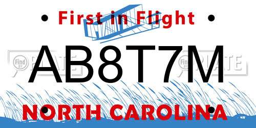 AB8T7M North Carolina License Plate