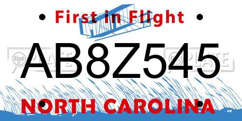 AB8Z545 North Carolina License Plate