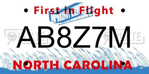 AB8Z7M North Carolina License Plate