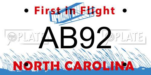 AB92 North Carolina License Plate