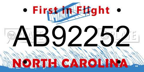 AB92252 North Carolina License Plate