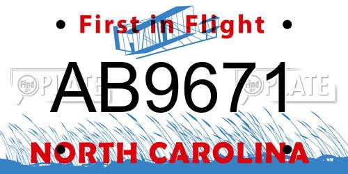 AB9671 North Carolina License Plate