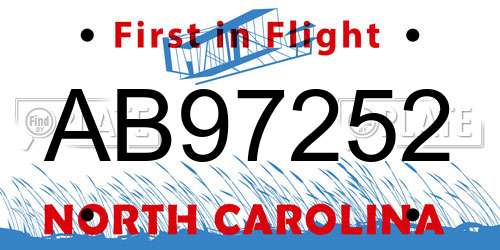 AB97252 North Carolina License Plate