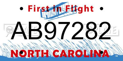 AB97282 North Carolina License Plate