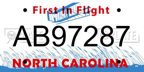 AB97287 North Carolina License Plate
