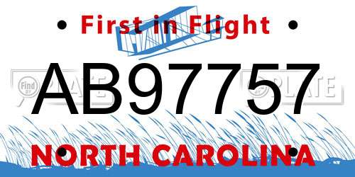 AB97757 North Carolina License Plate