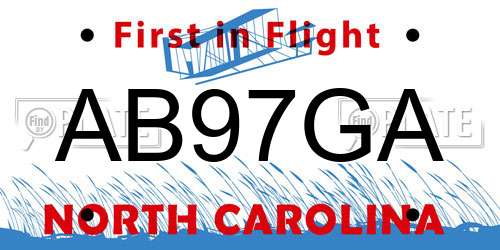 AB97GA North Carolina License Plate