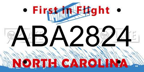 ABA2824 North Carolina License Plate