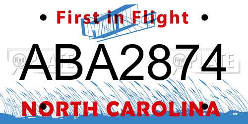 ABA2874 North Carolina License Plate