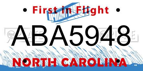 ABA5948 North Carolina License Plate