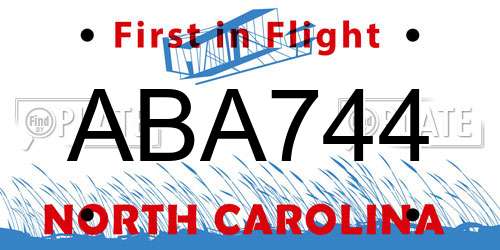 ABA744 North Carolina License Plate