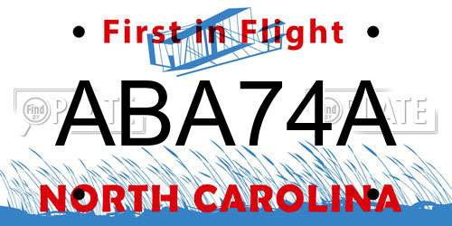 ABA74A North Carolina License Plate