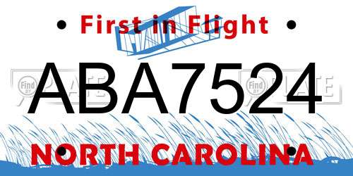 ABA7524 North Carolina License Plate