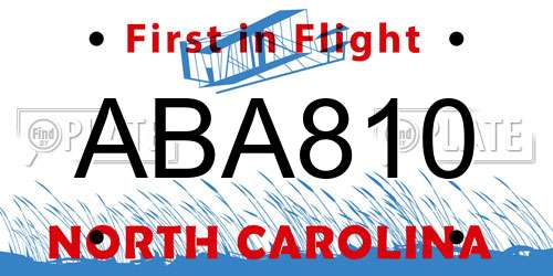 ABA810 North Carolina License Plate