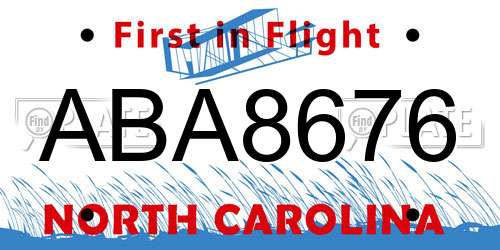 ABA8676 North Carolina License Plate