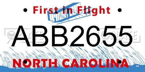 ABB2655 North Carolina License Plate
