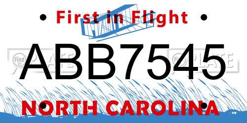ABB7545 North Carolina License Plate