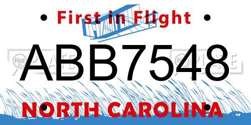 ABB7548 North Carolina License Plate